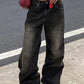 Street texture boyfriend jeans with washed effect