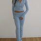 Vintage knit two-piece suit with zip and hood
