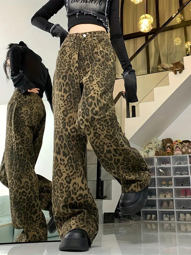 LUKE!!! Y2k Leopard Baggy Boyfriend Jeans / Y2k Leopard Baggy Boyfriend Jeans