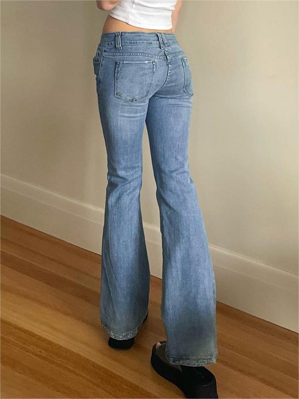 90s blue low waist flared trousers with washed effect