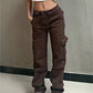 Brown baggy cargo jeans with a vintage wash