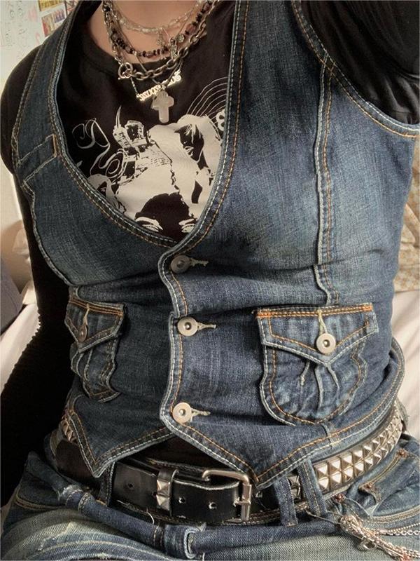 Denim corset top with button placket