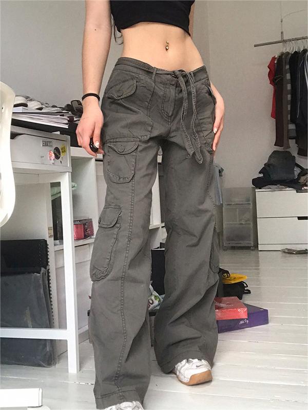 Faded gray 90s vintage cargo pants with cargo pockets