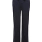 Dark straight leg trousers with a foldable waist