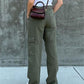 Green straight cargo jeans with patch pockets