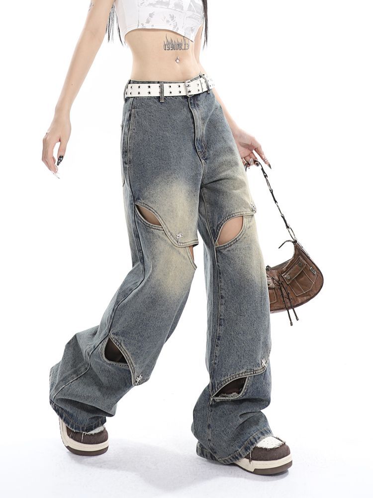 Deconstructed Faded Baggy Boyfriend Jeans
