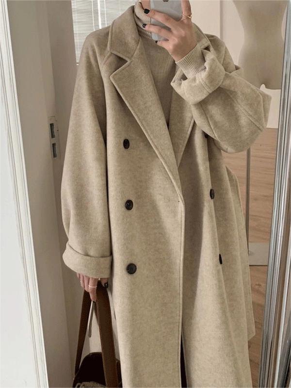Classic long coat with lapel collar