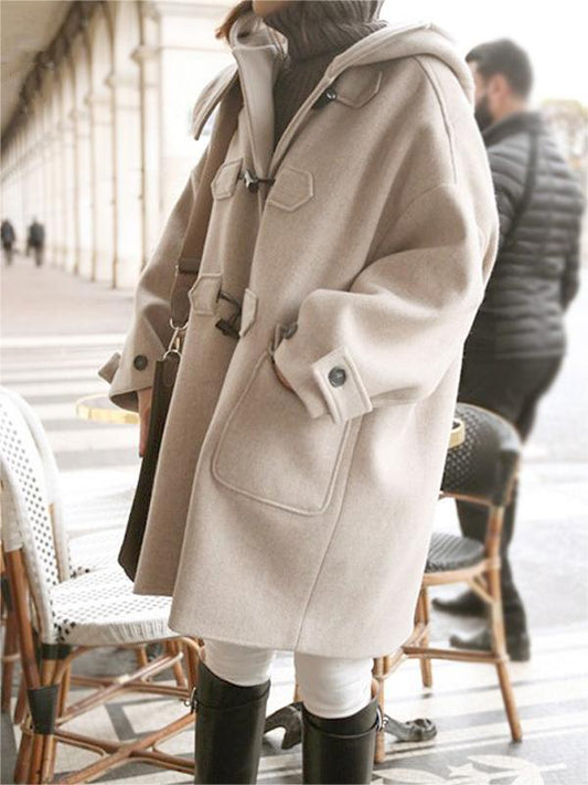 Classic apricot hooded coat with toggle buttons