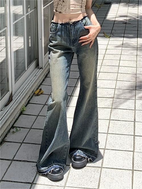 Vintage Washed Low Waist Flared Pants