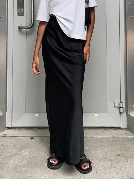 Classic Solid Color Satin Maxi Skirt