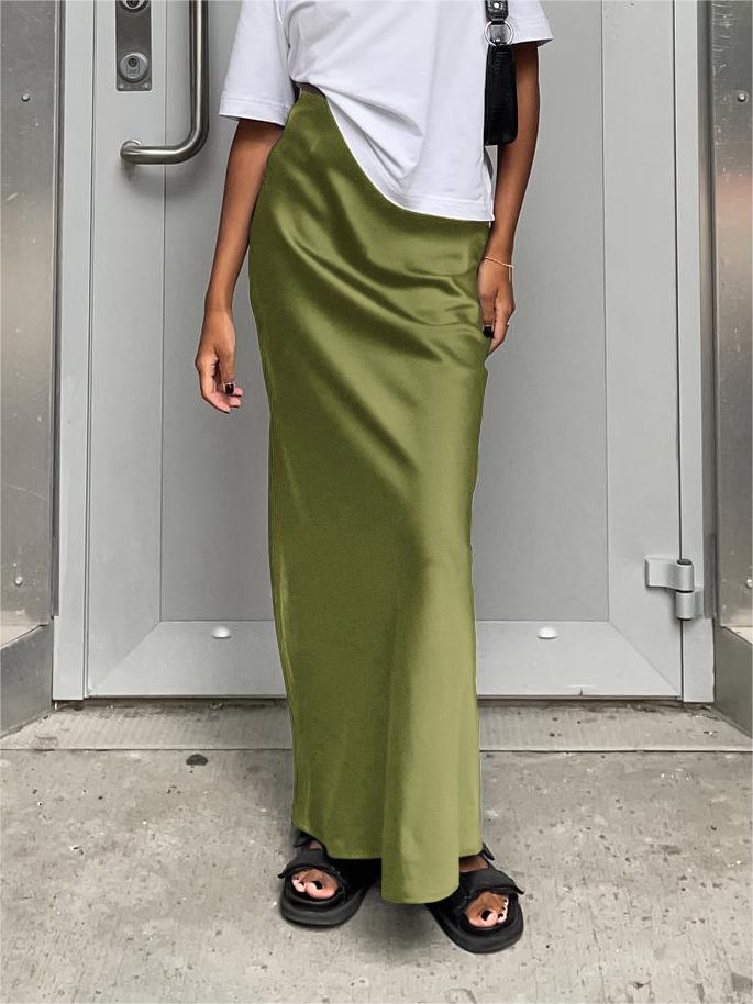Classic Solid Color Satin Maxi Skirt