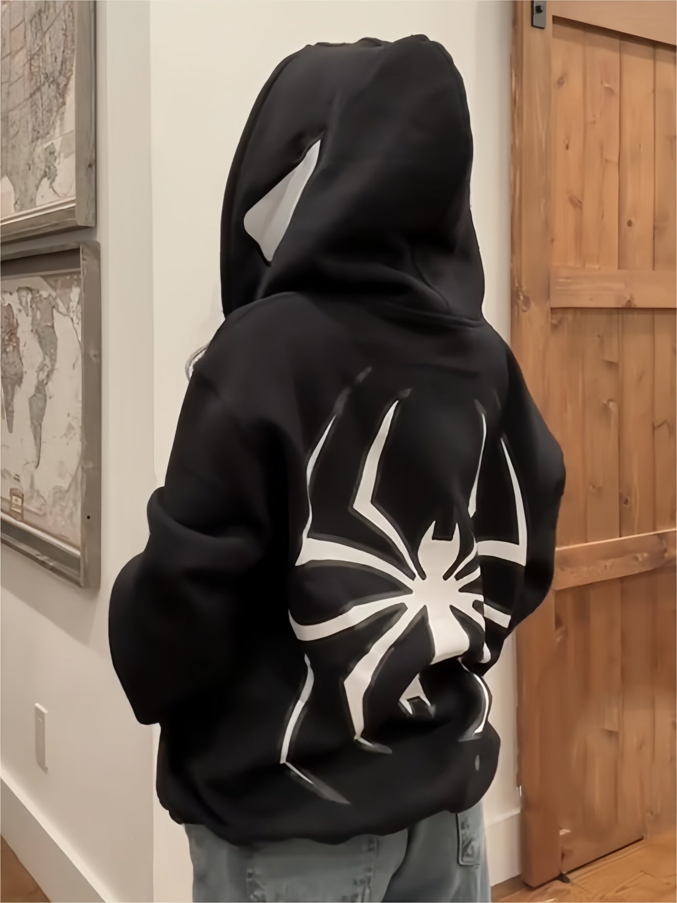 Punk zip-up hoodie with spider pattern