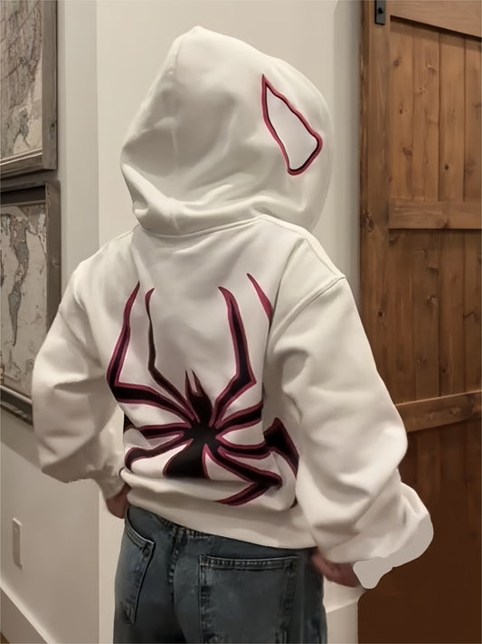 Punk zip-up hoodie with spider pattern