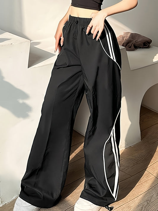 Retro sport black baggy jogging pants with side piping stripes