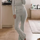 Classic plain long sleeve top and flared trousers set