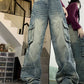 LUKE!!! Street Multi Pocket Splice Cargo Jeans/ Street Multi Pockets Splice Cargo Jeans