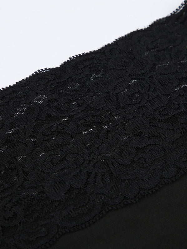 Vintage Black Off Shoulder Long Sleeve Top with Lace Insert