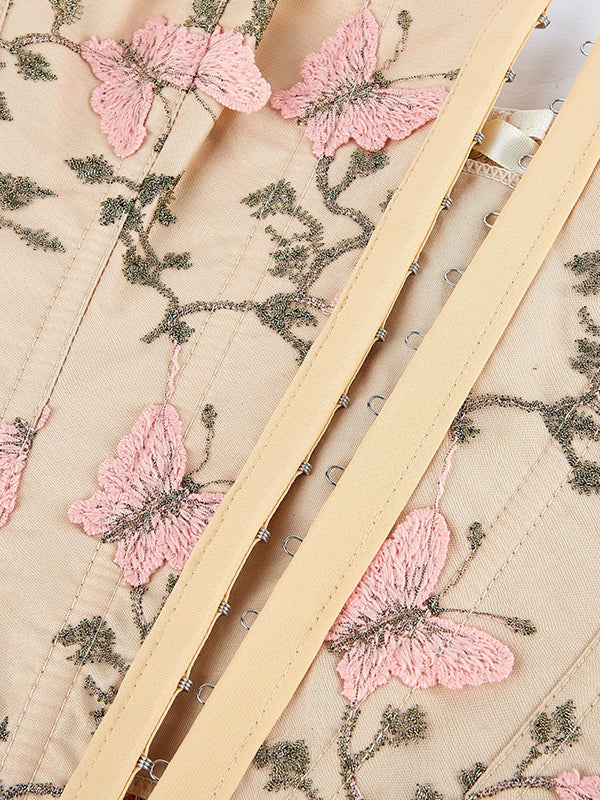 Vintage Bandage Korsett Top mit Schmetterlingsstickerei