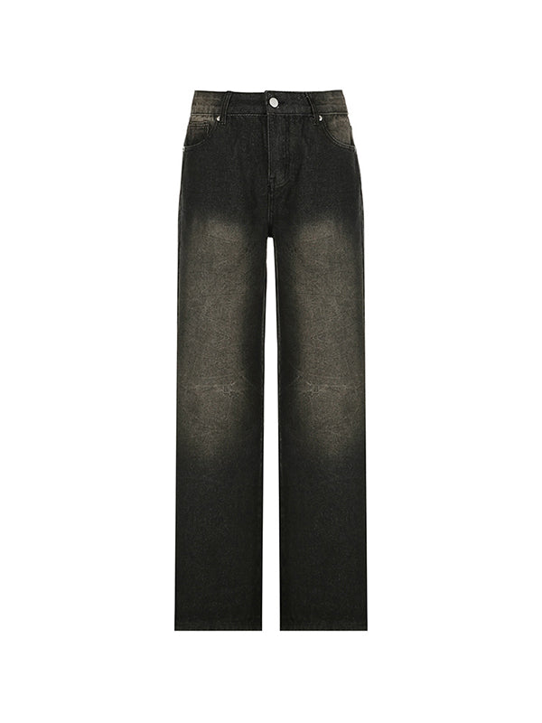 Street texture boyfriend jeans with washed effect