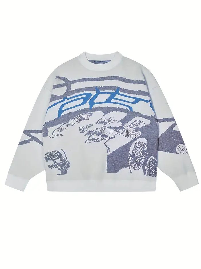 Vintage oversize jacquard sweater with graphics