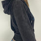 Grunge velvet hoodie with zipper and rhinestone pattern 