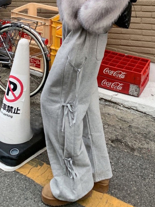 Graue Vintage Street Sweatpants mit Seitlicher Schleife