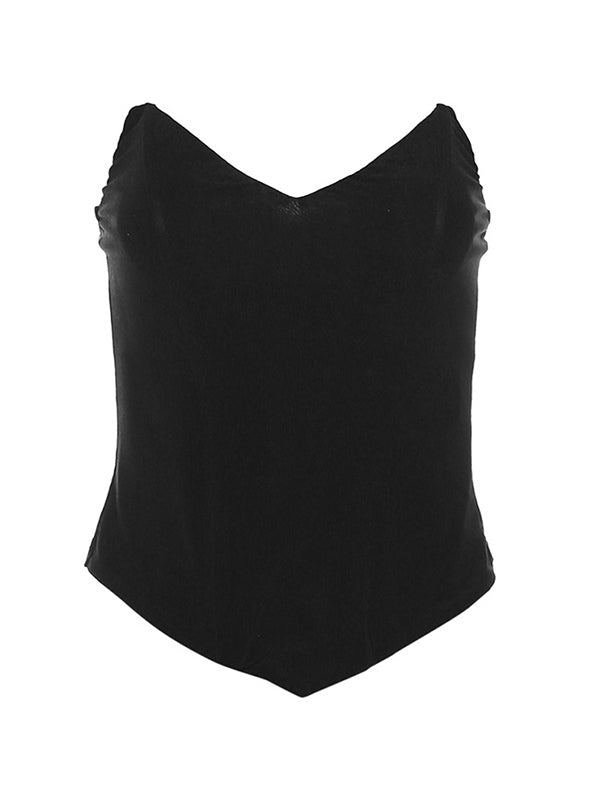 Schwarzes Sexy Bandeau Top mit V Ausschnitt und Offenem Rücken