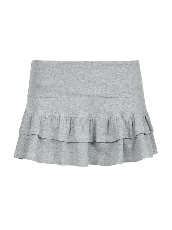 Flangeder mini skirt with low waist embroidered letters and ruffles