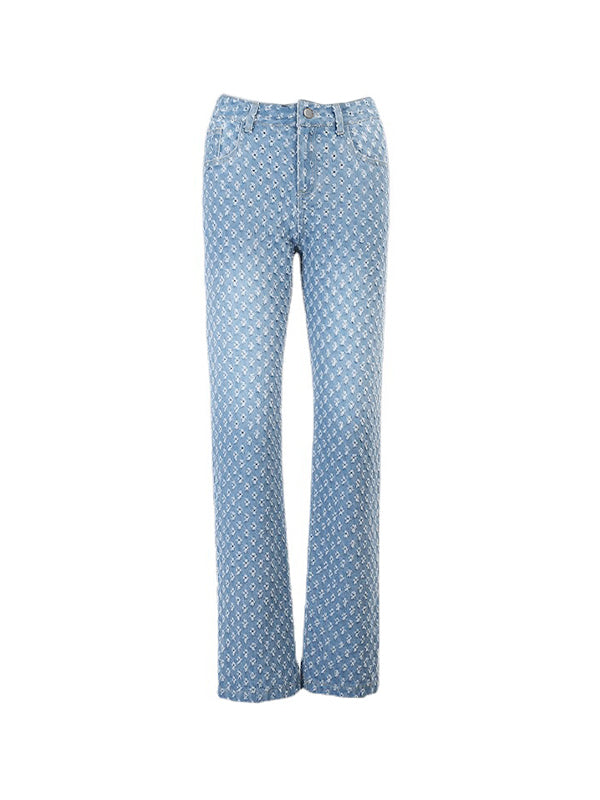 Blaue Vintage High Rise Boyfriend Jeans mit Durchgehendem Fransen Design