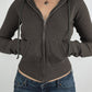 Gray vintage knit top with zipper and hood