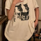 Vintage oversize T-shirt with short sleeves and cat print