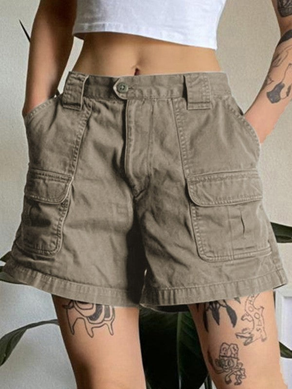 Gray straight leg denim cargo shorts