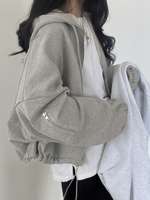 Vintage gray oversize hoodie with zipper and drawstring