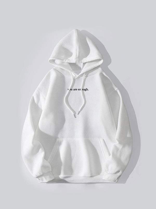 Weißer Oversize Känguru Taschen Hoodie mit Kordelzug und Buchstabenaufdruck