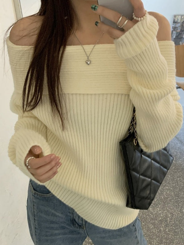Classic solid color off-the-shoulder sweater