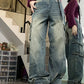 LUKE!!! Street Multi Pocket Splice Cargo Jeans/ Street Multi Pockets Splice Cargo Jeans