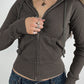 Gray vintage knit top with zipper and hood