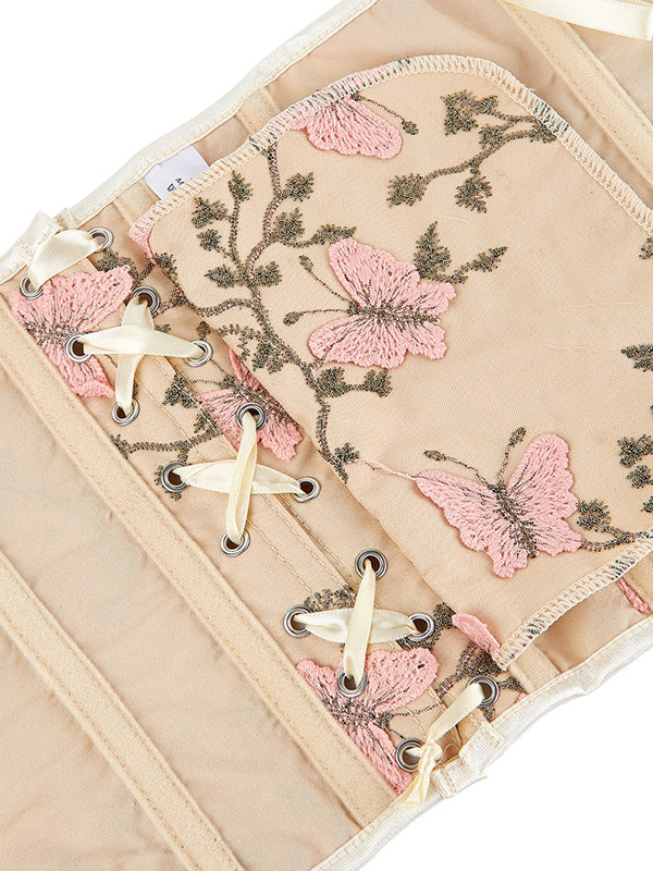 Vintage Bandage Korsett Top mit Schmetterlingsstickerei