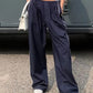 Navy blue retro sport baggy pants with stripes