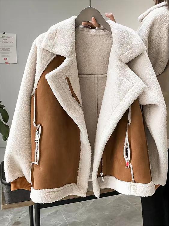 Oversize Warm Vegan Fur Suede Patch Jacket
