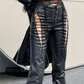 Vintage Black Faux Leather Pants with Cutout Detail