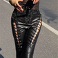 Vintage Black Faux Leather Pants with Cutout Detail