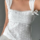 Vintage White Embroidered Tank Top with Lace Bows