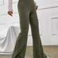 Solid color ribbed high waist flared trousers