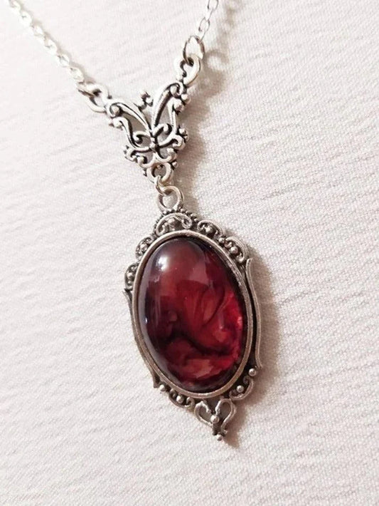 Vintage Gothic Red Oval Stone Pendant
