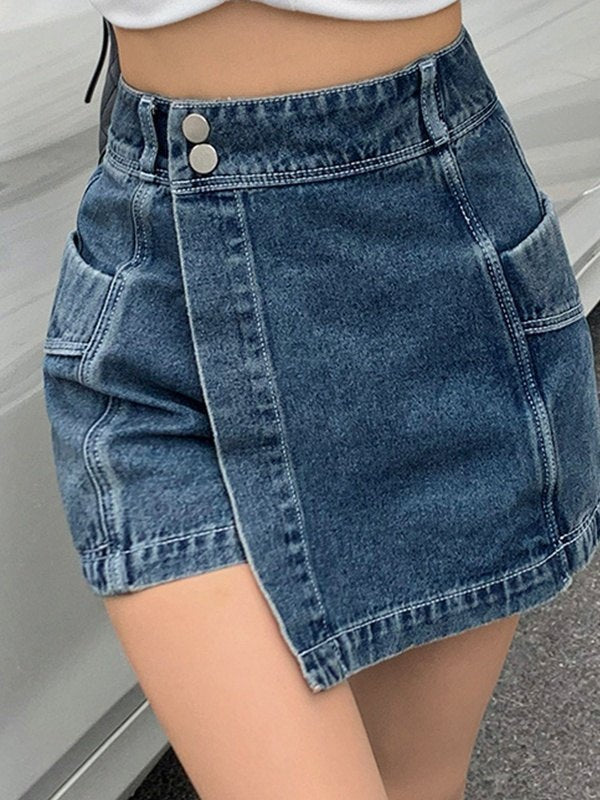 Blaue Vintage Unregelmäßige High Waist Denim Shorts