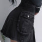 Pleated denim cargo mini skirt with pocket