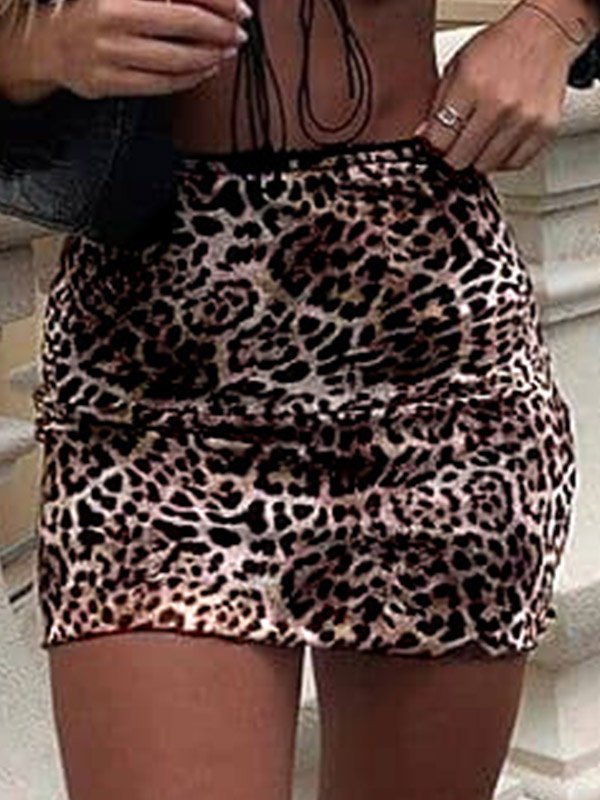 Leopard print mini skirt with mesh inserts