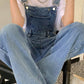 Blau Vintage Gewaschene Latzhose aus Jeans mit Verblassten Details