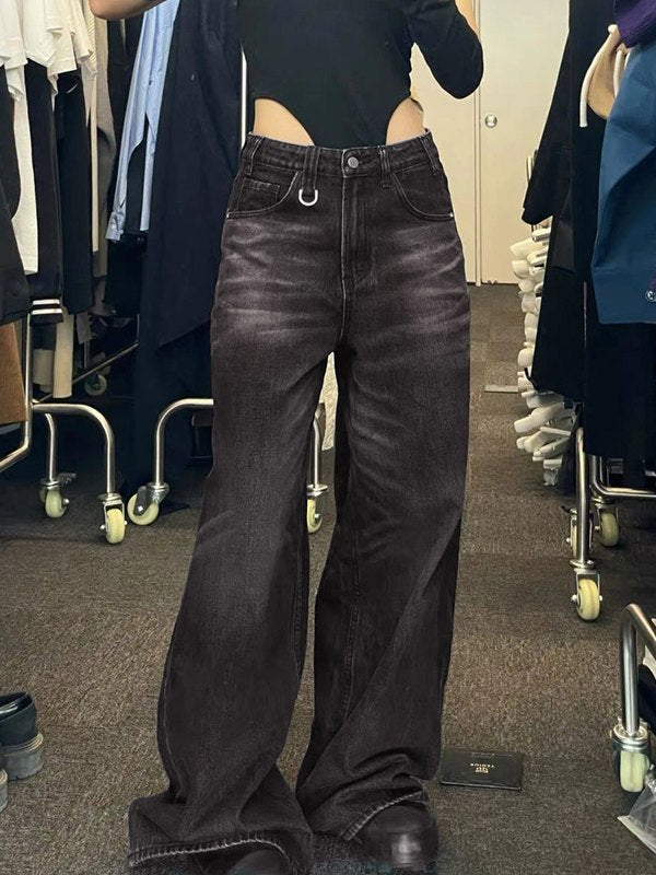 Schwarz Vintage Gewaschene Baggy Boyfriend Jeans